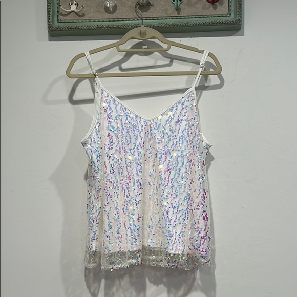 Southern fried chicken white Sequin Relaxed Camisole Tank top size xl new - Picture 1 of 6